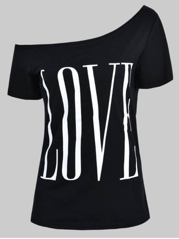 Letter Print Black T-Shirt